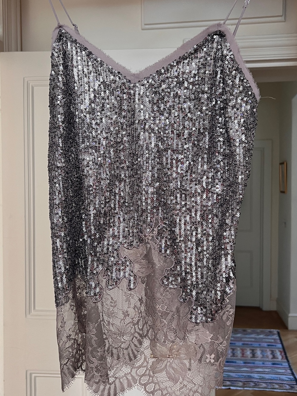 Zara Silver Sequin Lace Slip Dress